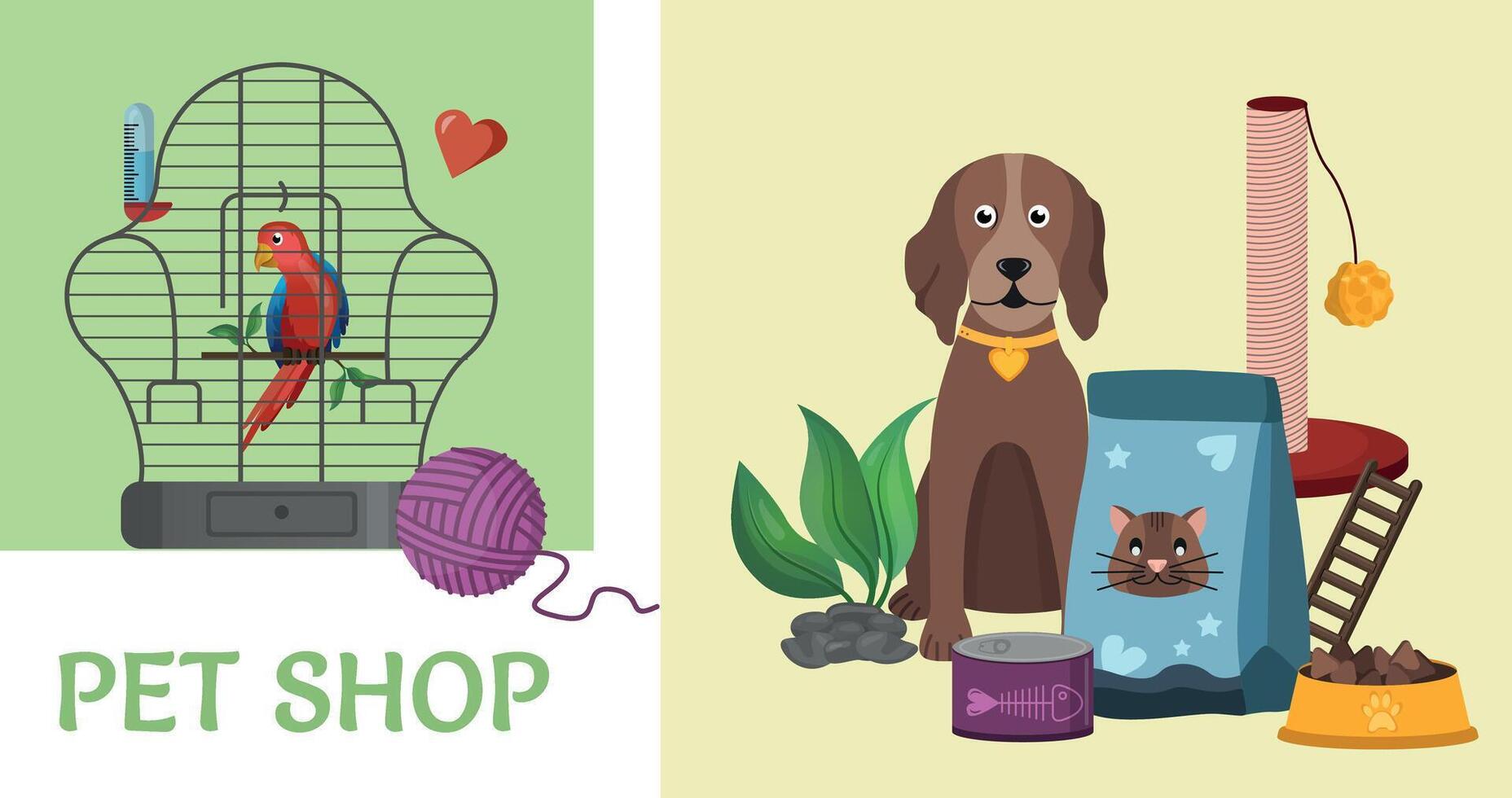 Pet shop sale banner or hedder for website with domestic animals and care accessories. Zoo store discount vector