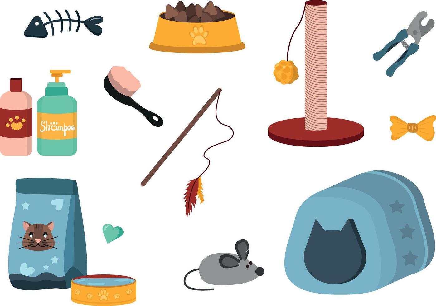 Cartoon care set for cats vector