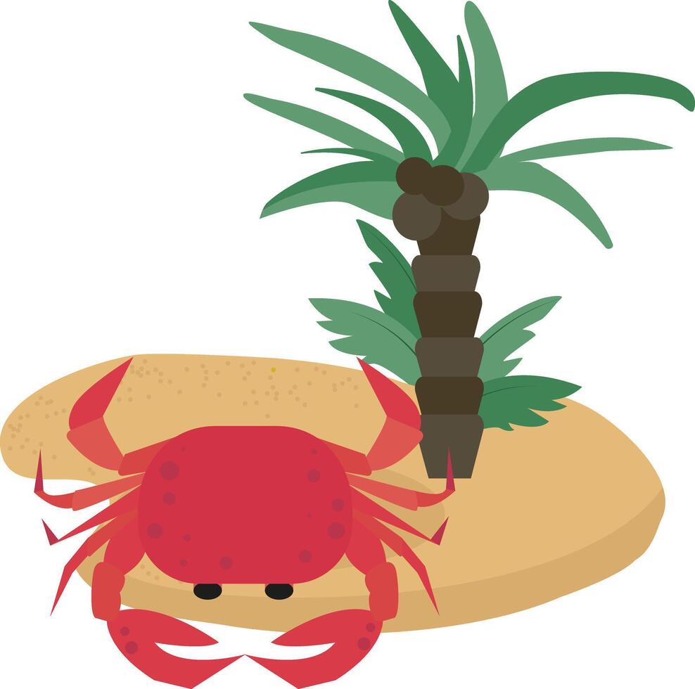 crab on the beach with palm. Cute sea animals vector