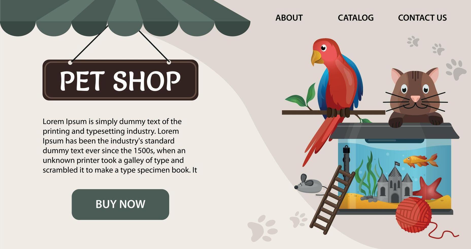 Pet shop sale banner or hedder for website with domestic animals and care accessories. Zoo store discount vector
