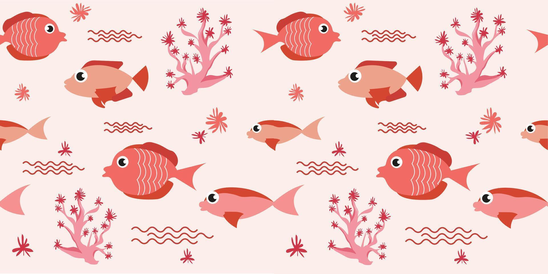 Fish seamless pattern in cartoon style. Sea animal background. Ocean, marine vector