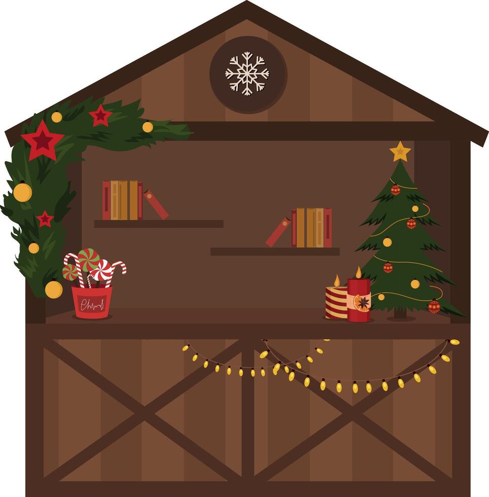 Christmas market, holiday festival outdoor fair vector