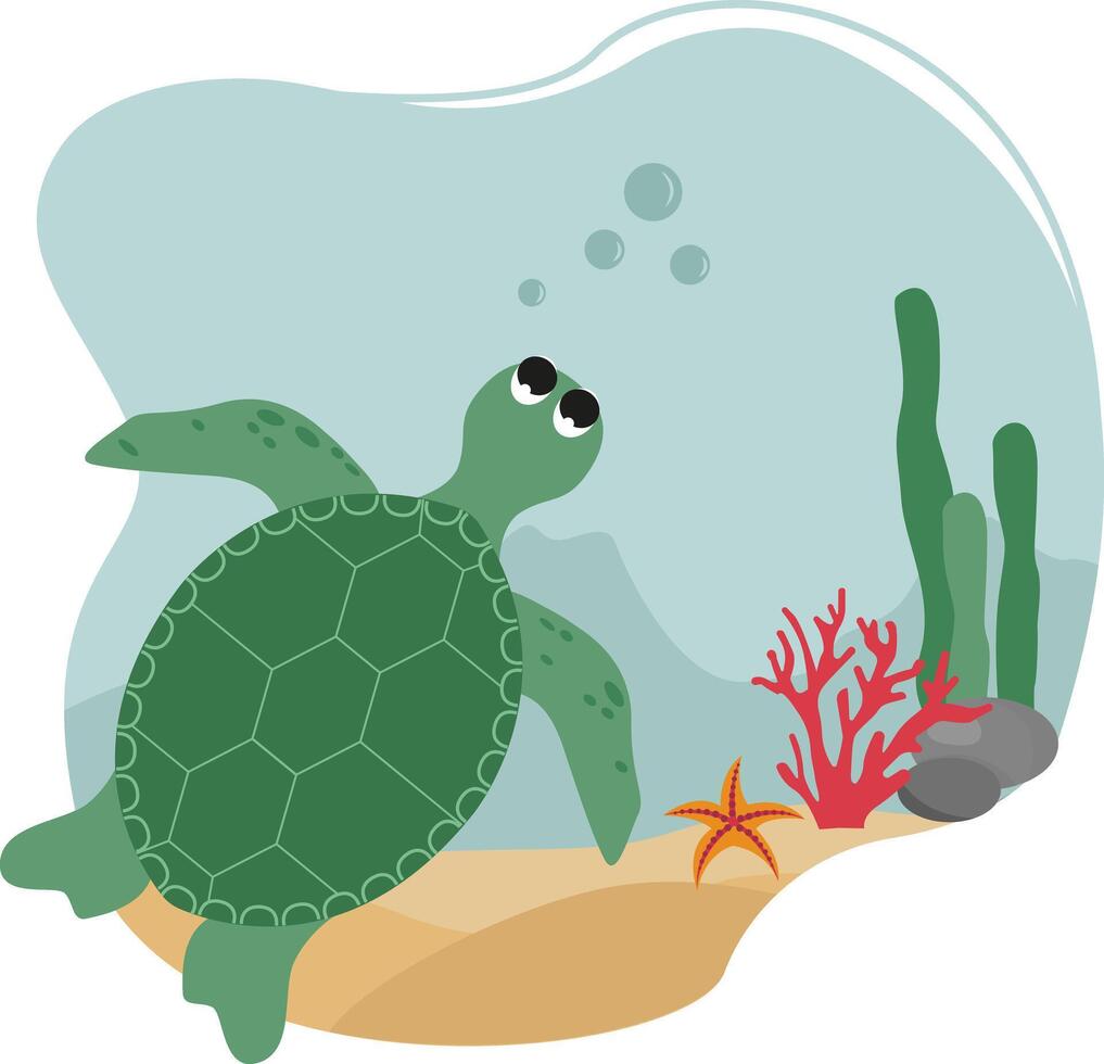 Sea turtle animal swimming ing in ocean or sea vector