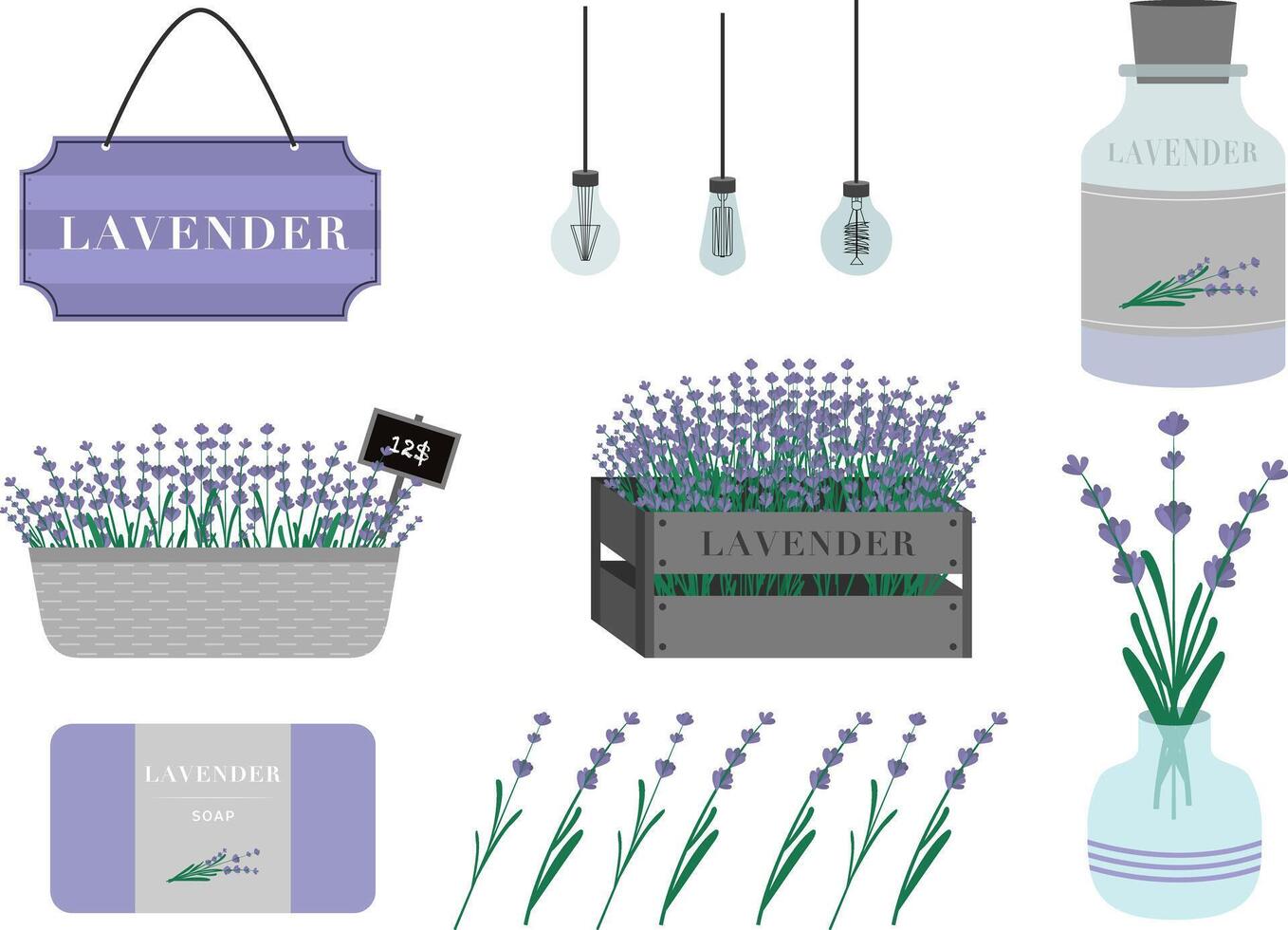 Set of products with flower lavender in flat style vector
