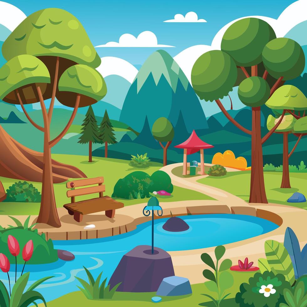 Cartoon scene of nature park and forest vector