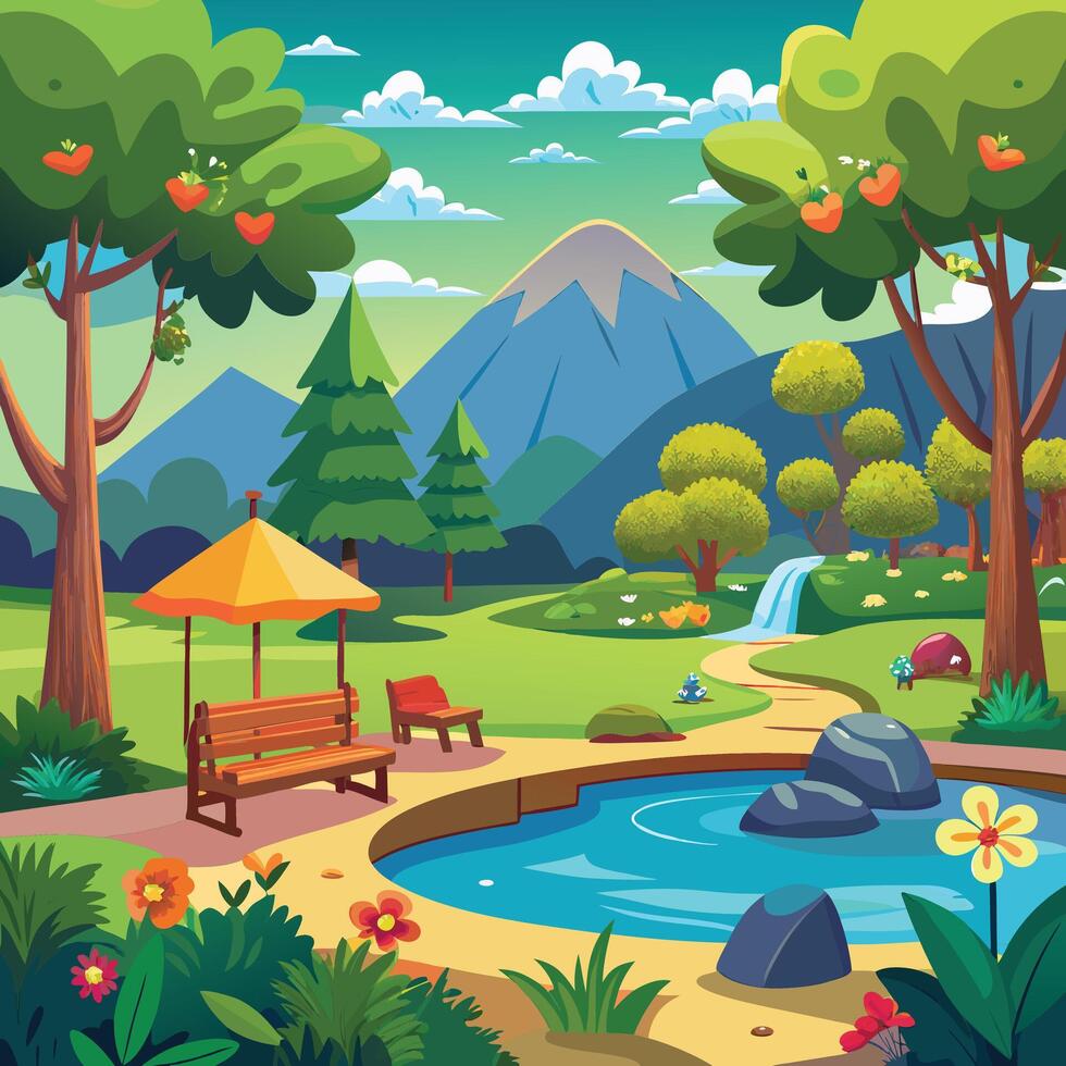 Cartoon scene of nature park and forest vector