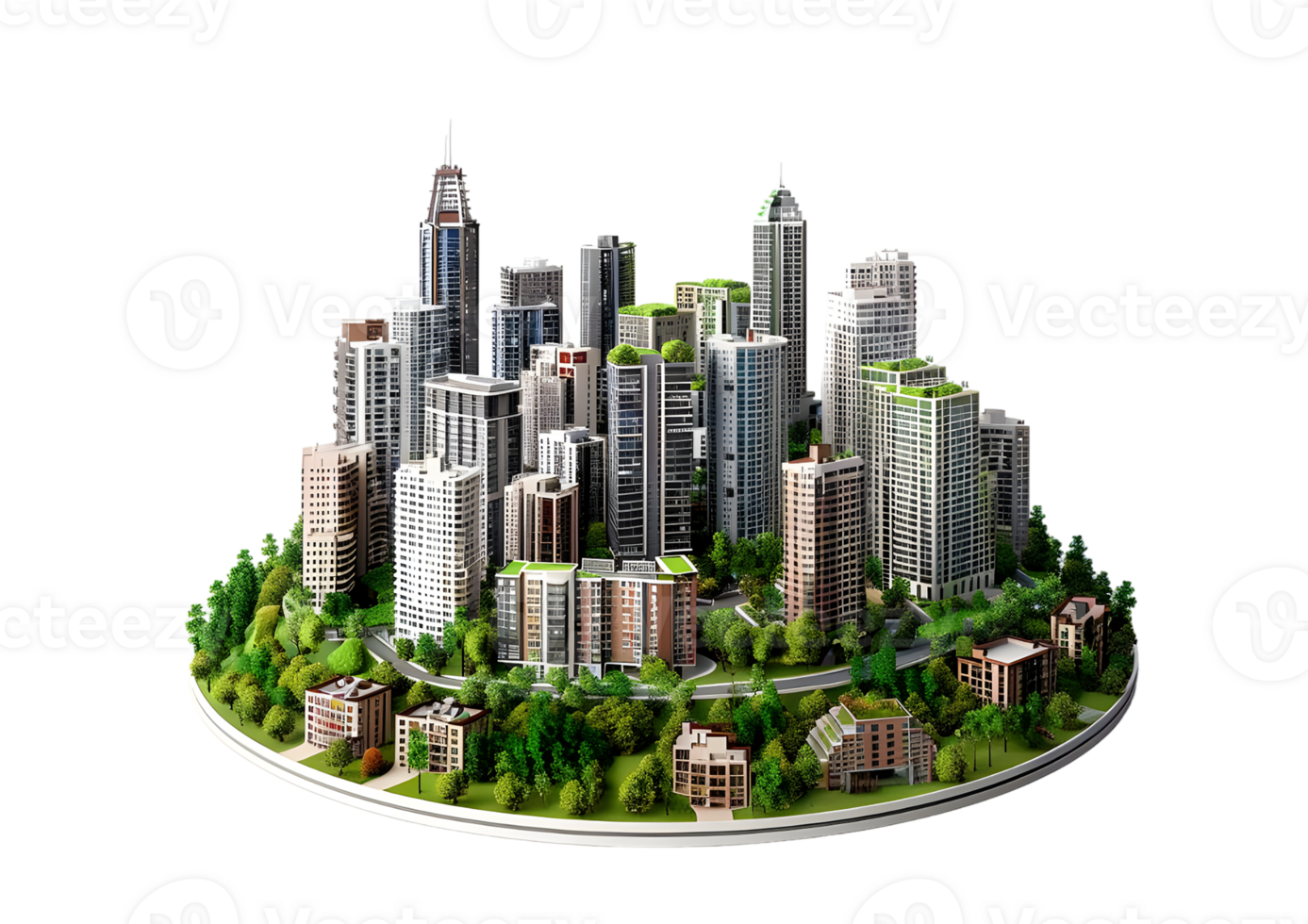High-rise Buildings in a Circular Urban Cityscape Isolated on a transparent background png