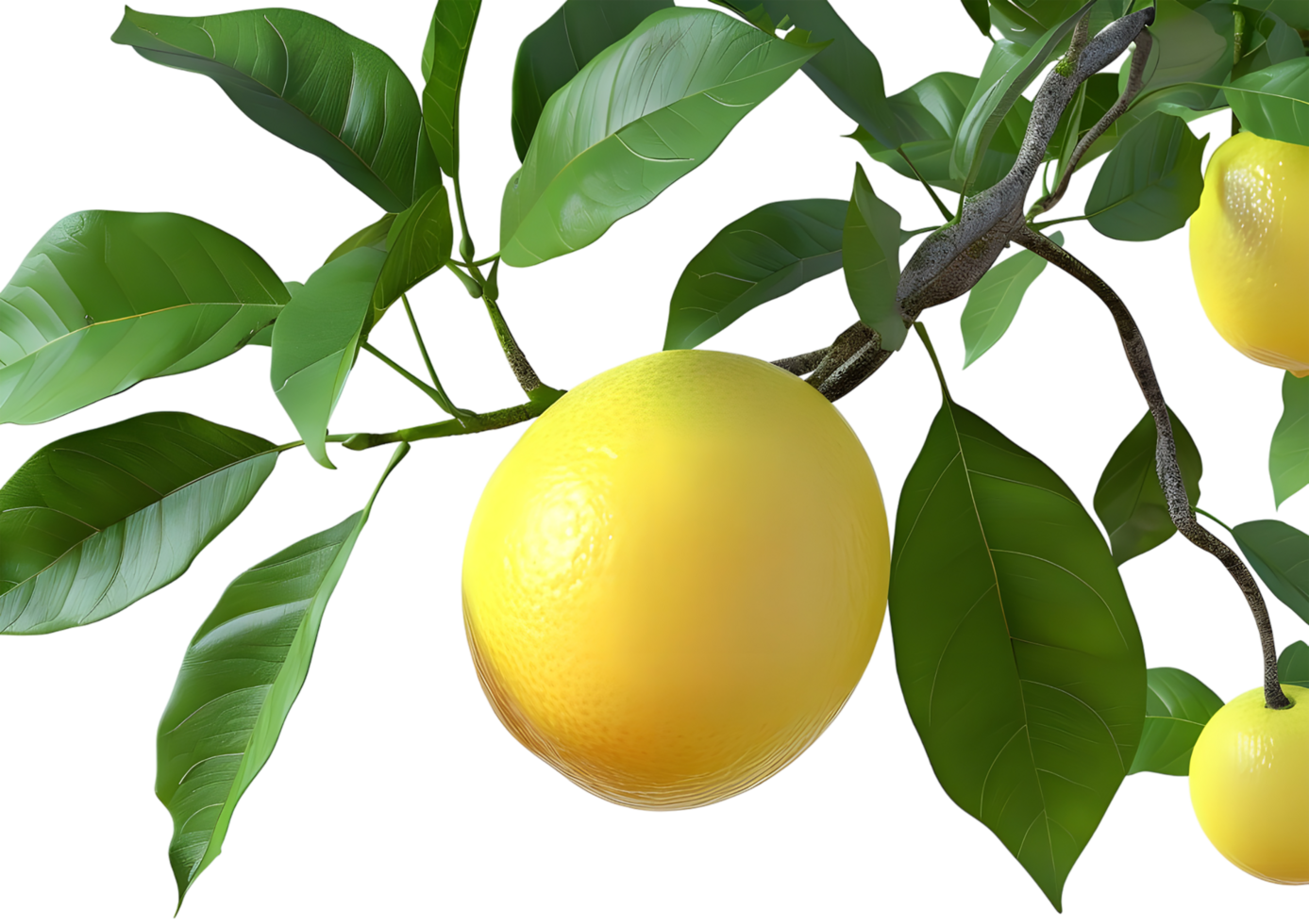 Yellow citrus fruit on branch, isolated on a transparent background png