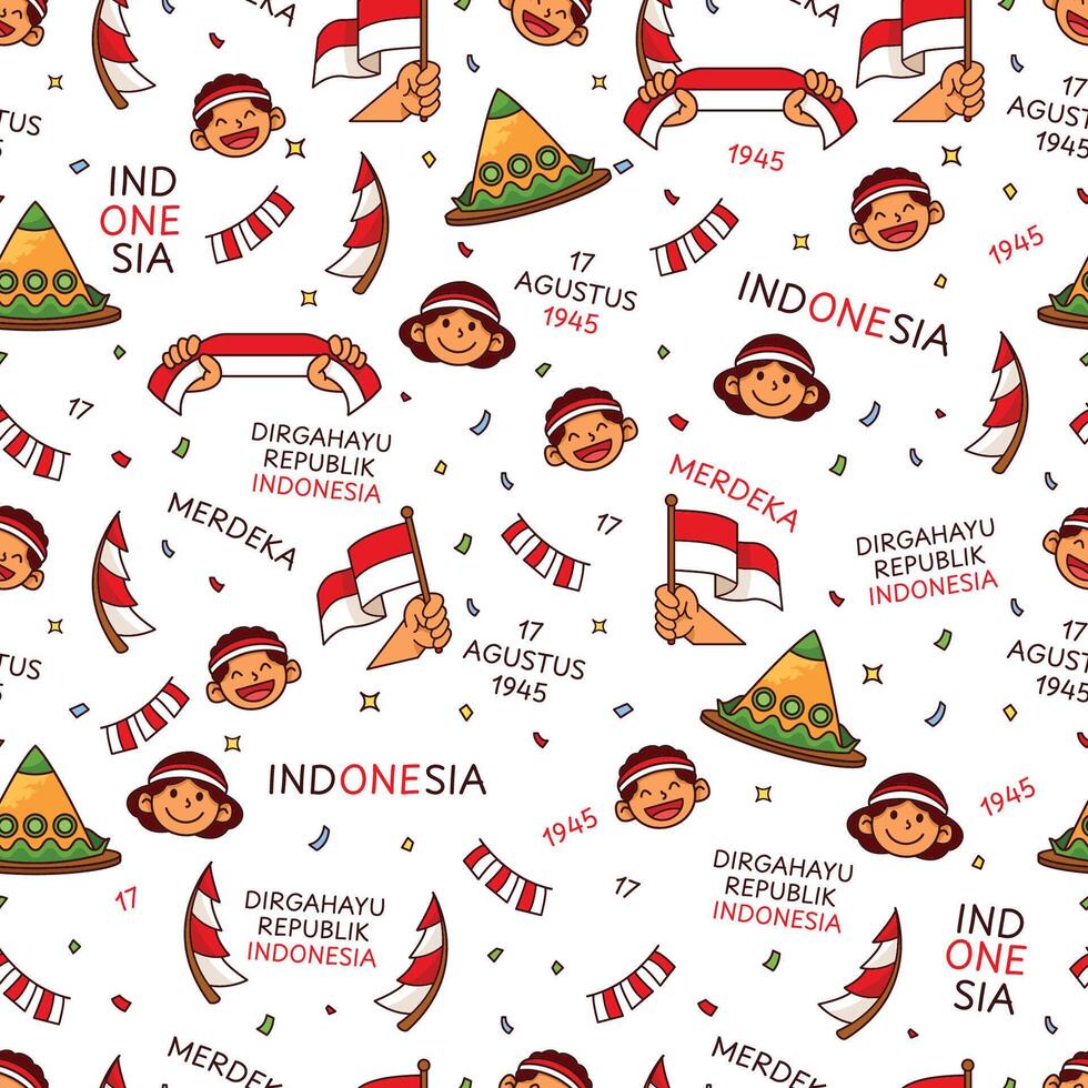 Indonesia Independence Day Cute Seamless Pattern vector