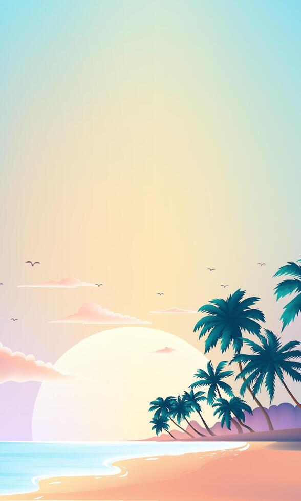Summer vertical illustration template Beach with palm trees vector