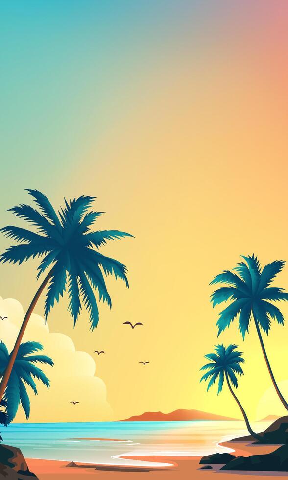 Summer vertical illustration template Beach with palm trees vector