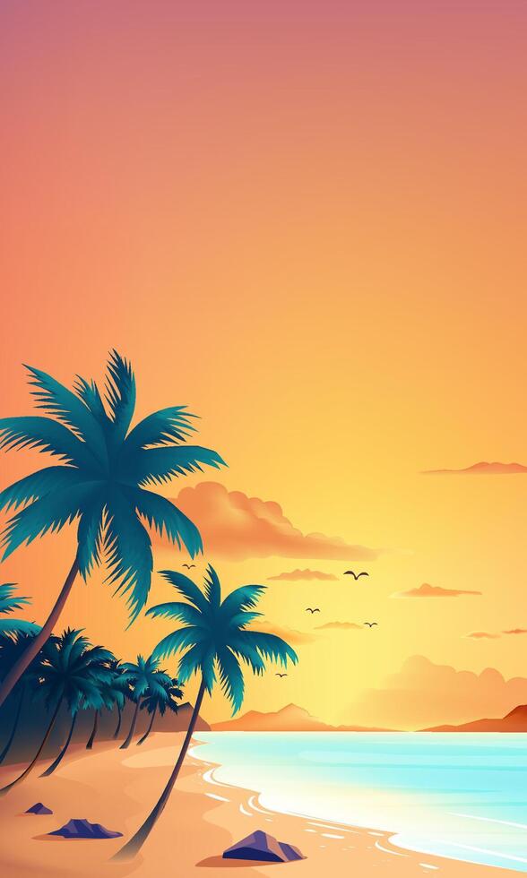 Summer vertical illustration template Beach with palm trees vector