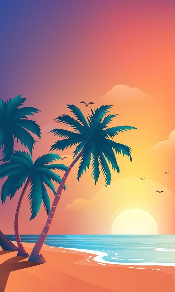 Summer vertical illustration template Beach with palm trees vector