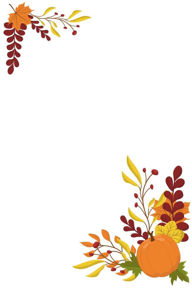 card with autumn leaves and pumpkin. Place for text. Floral print for greeting cards, covers and invitations. vector