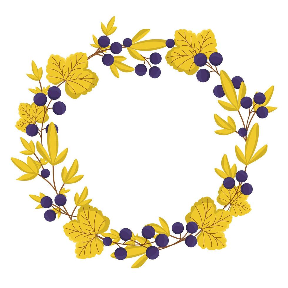 autumn wreath with yellow leaves and ripe berries. Autumn decor for invitations, greeting cards, posters. Place for text. vector