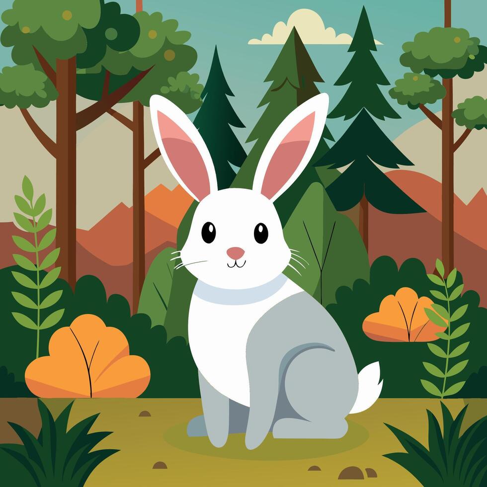 Rabbit in a forest illustration vector