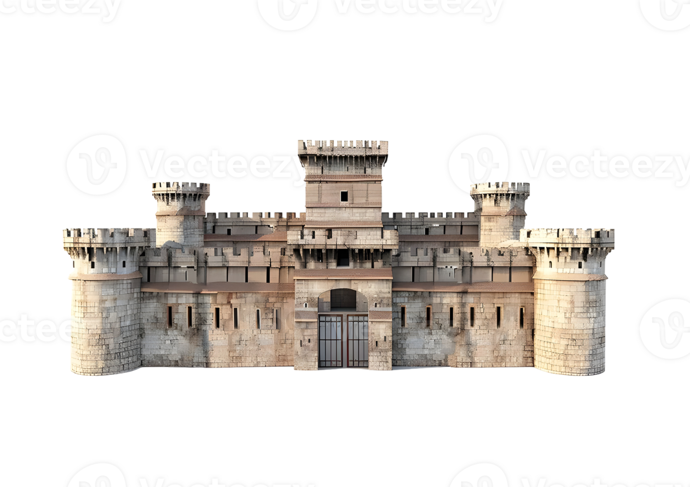Medieval Fortress with High Stone Walls Isolated on a transparent background png