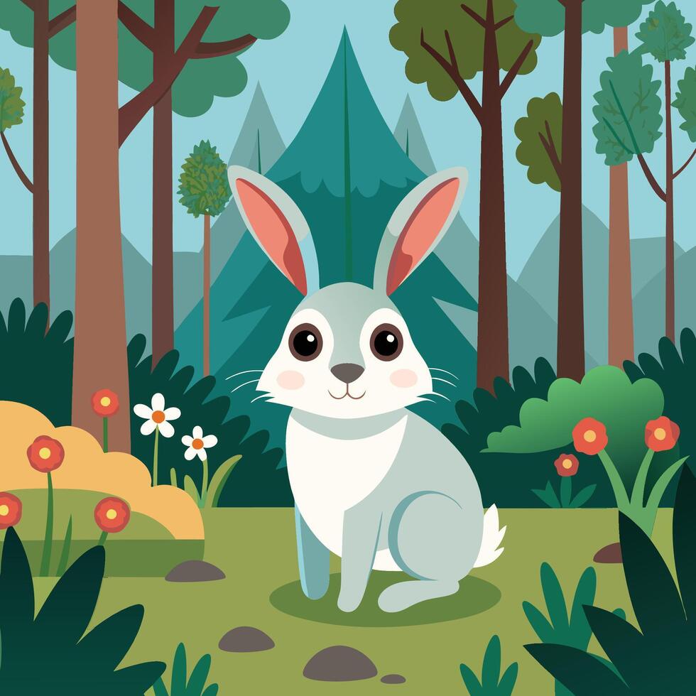 Rabbit in a forest illustration art vector
