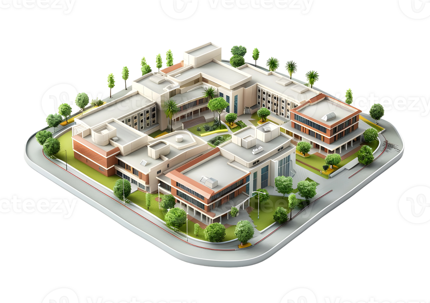 Medical center with contemporary architecture and landscaping, healthcare institution. Isolated on a transparent background. png