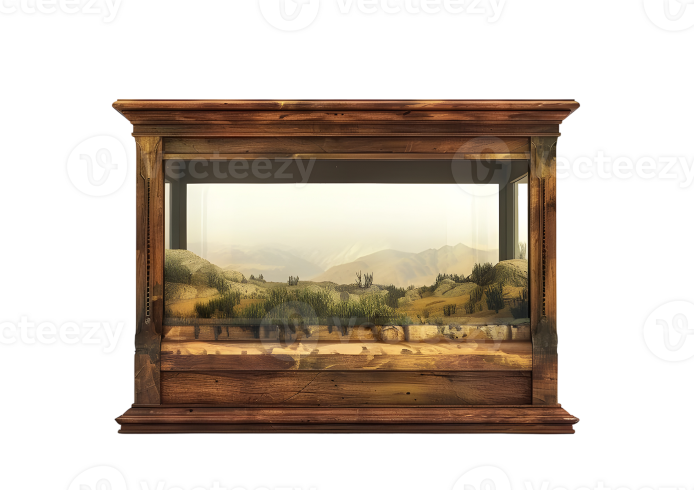 Antique landscape painting in ornate frame as showpiece. Isolated on a transparent background png