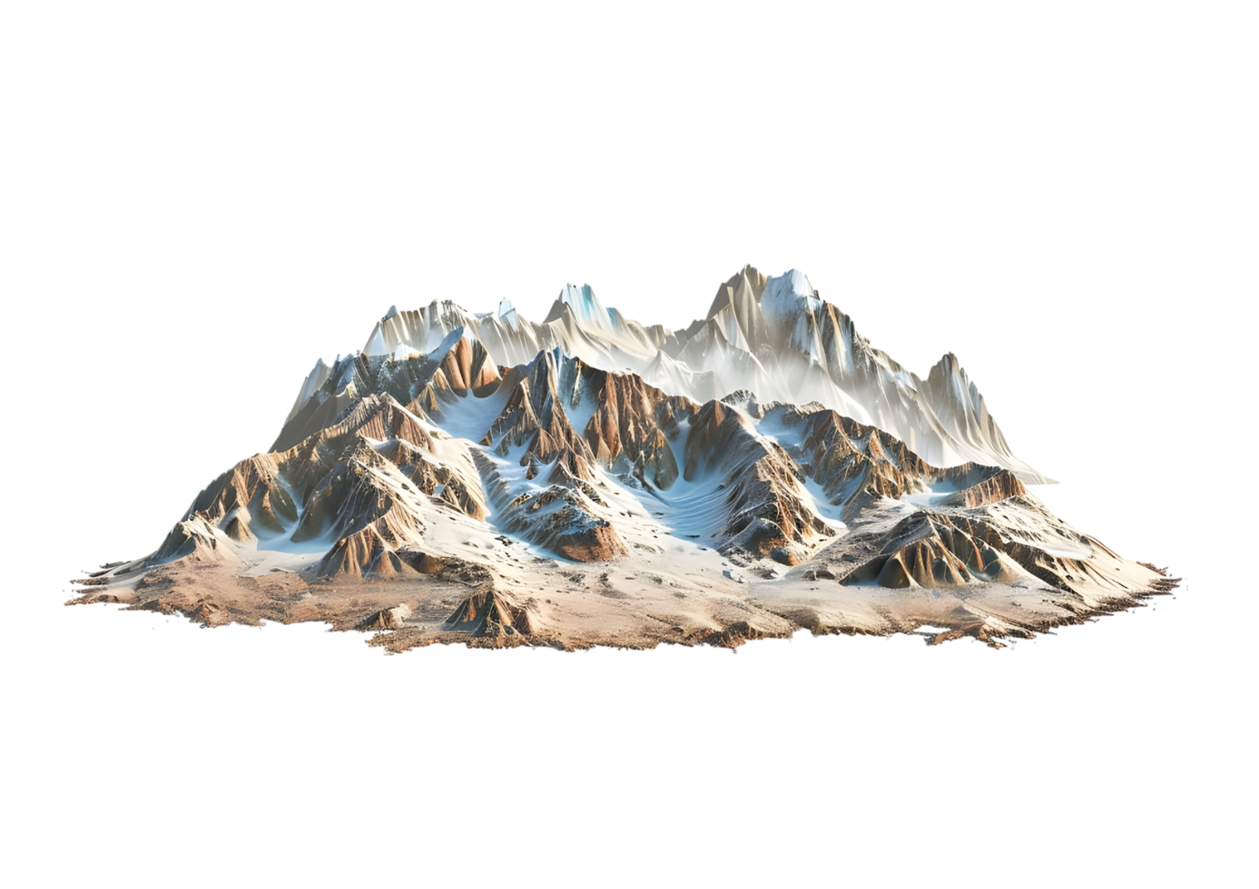 Snowy Mountain Range with Realistic Terrain Isolated on a transparent background png