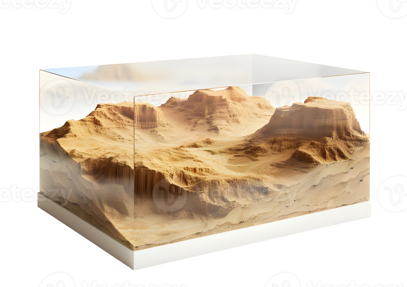 Miniature desert landscape with sand dunes as showpiece. Isolated on a transparent background png