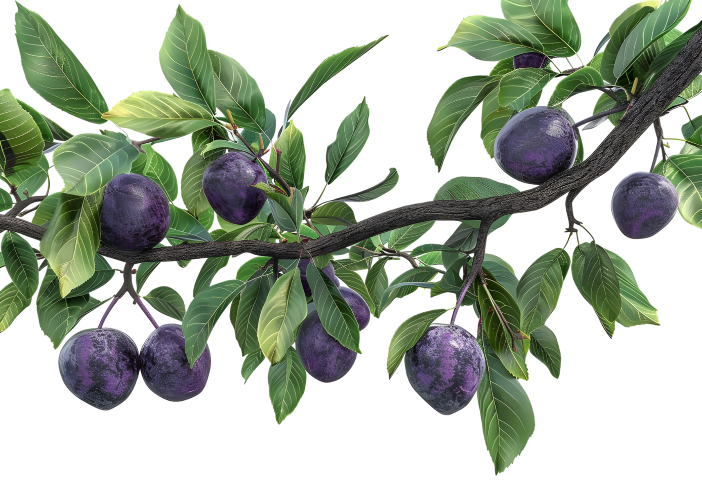 Purple berries on branch, isolated on a transparent background png
