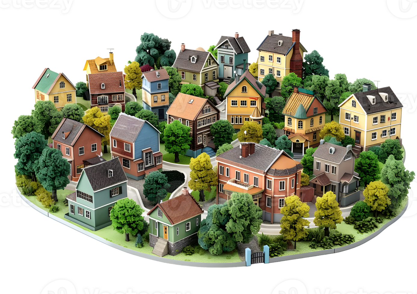 Small Village with Greenery and Houses Isolated on a transparent background png