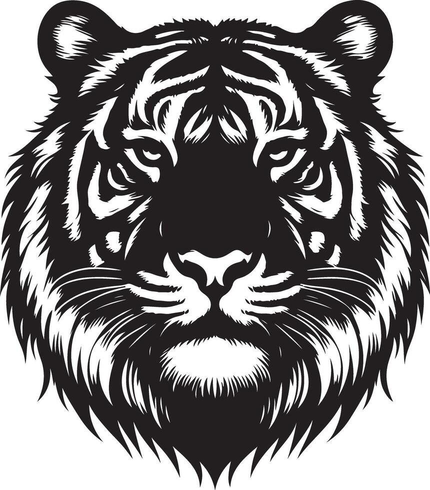 Portrait Silhouette of Large Tiger Face Stock Illustration vector