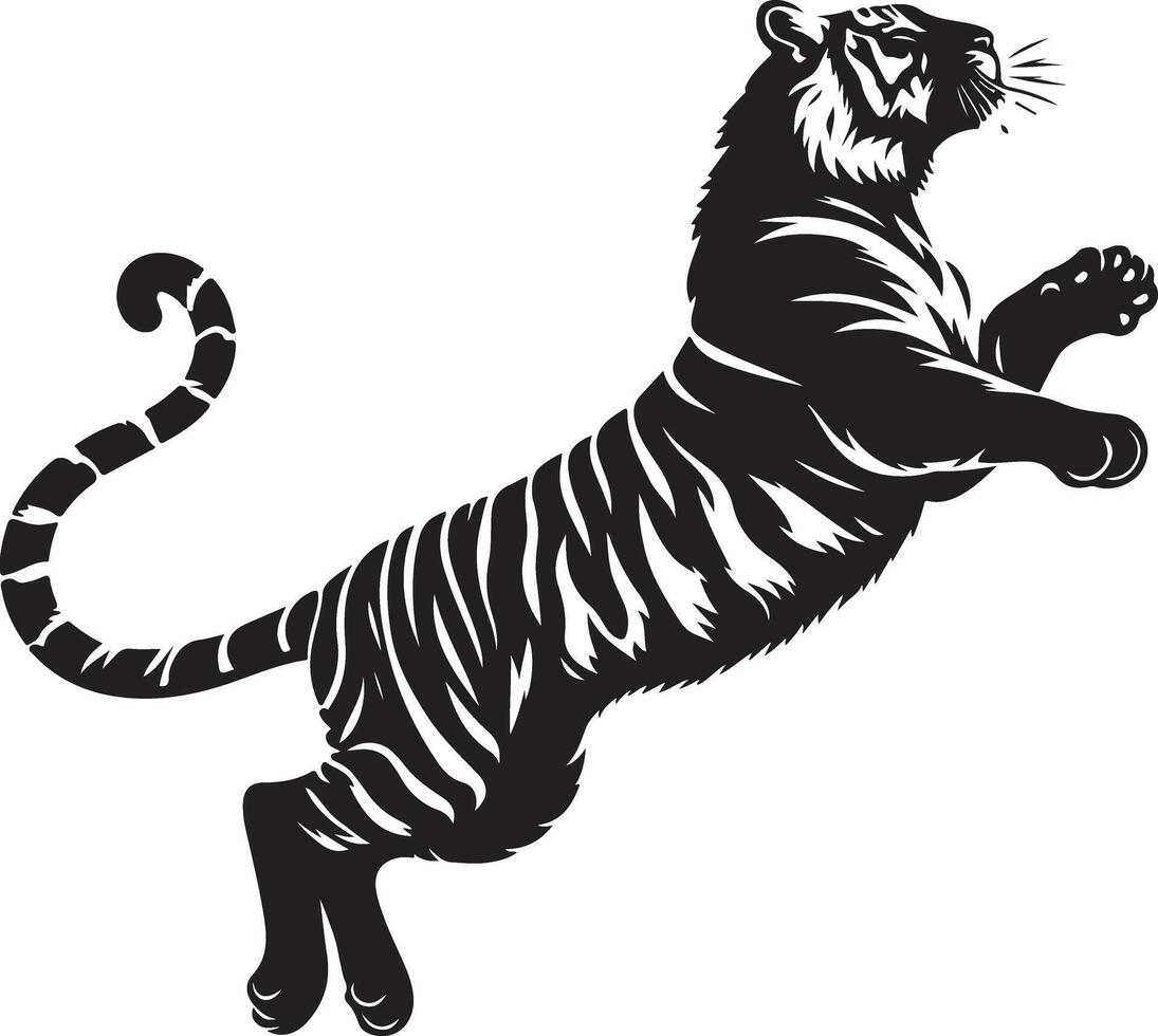 Tiger Silhouette Jumping Up black color silhouette, isolated white background vector