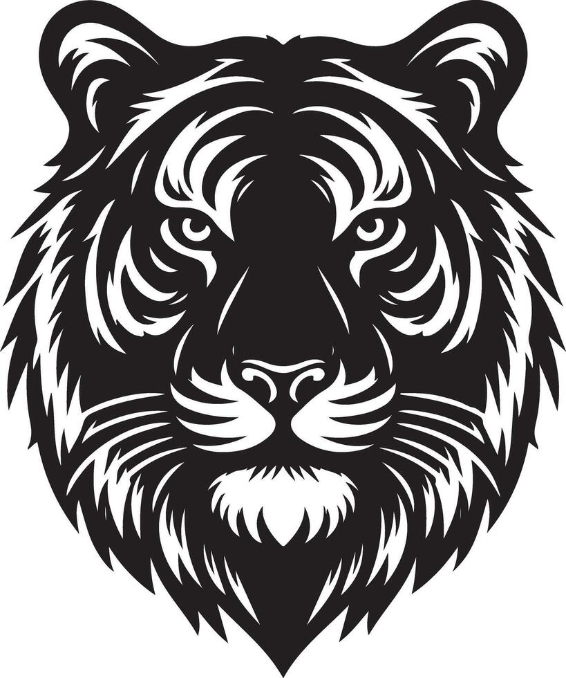 Silhouette Design Of A Tiger Head Facing Forward black color silhouette vector