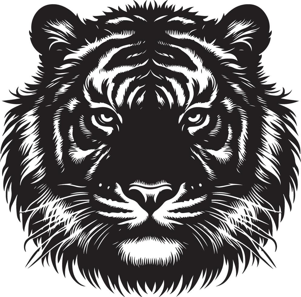 Portrait Silhouette of Large Tiger Face Stock Illustration vector