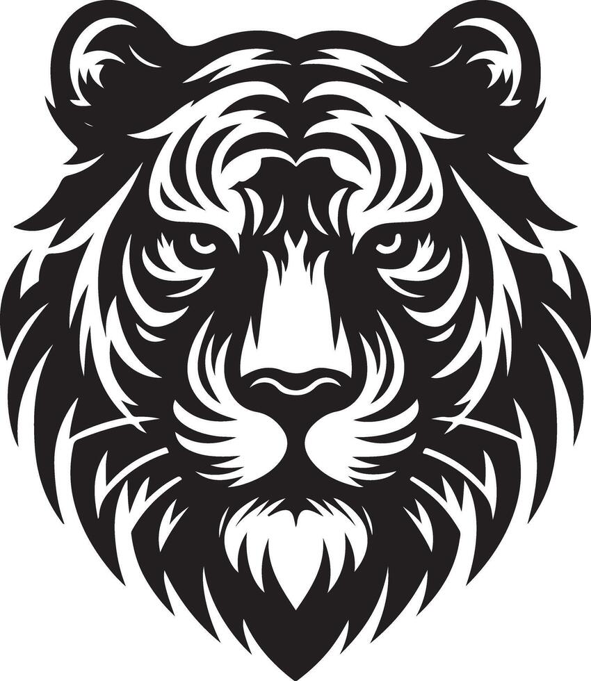 Silhouette Design Of A Tiger Head Facing Forward black color silhouette vector