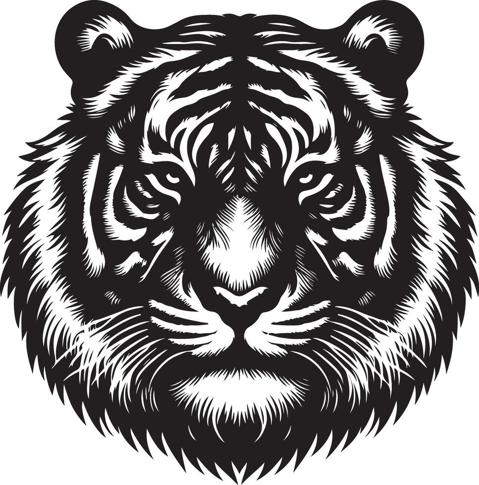 Portrait Silhouette of Large Tiger Face Stock Illustration vector