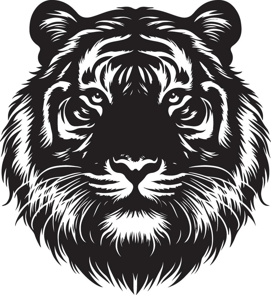 Portrait Silhouette of Large Tiger Face Stock Illustration vector
