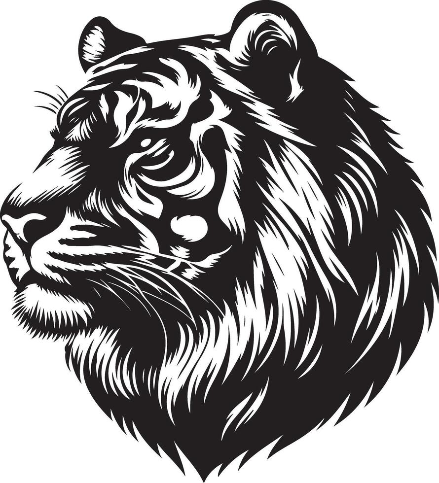 Portrait Silhouette of Large Tiger Face Stock Illustration vector
