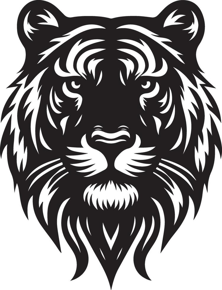Silhouette Design Of A Tiger Head Facing Forward black color silhouette vector
