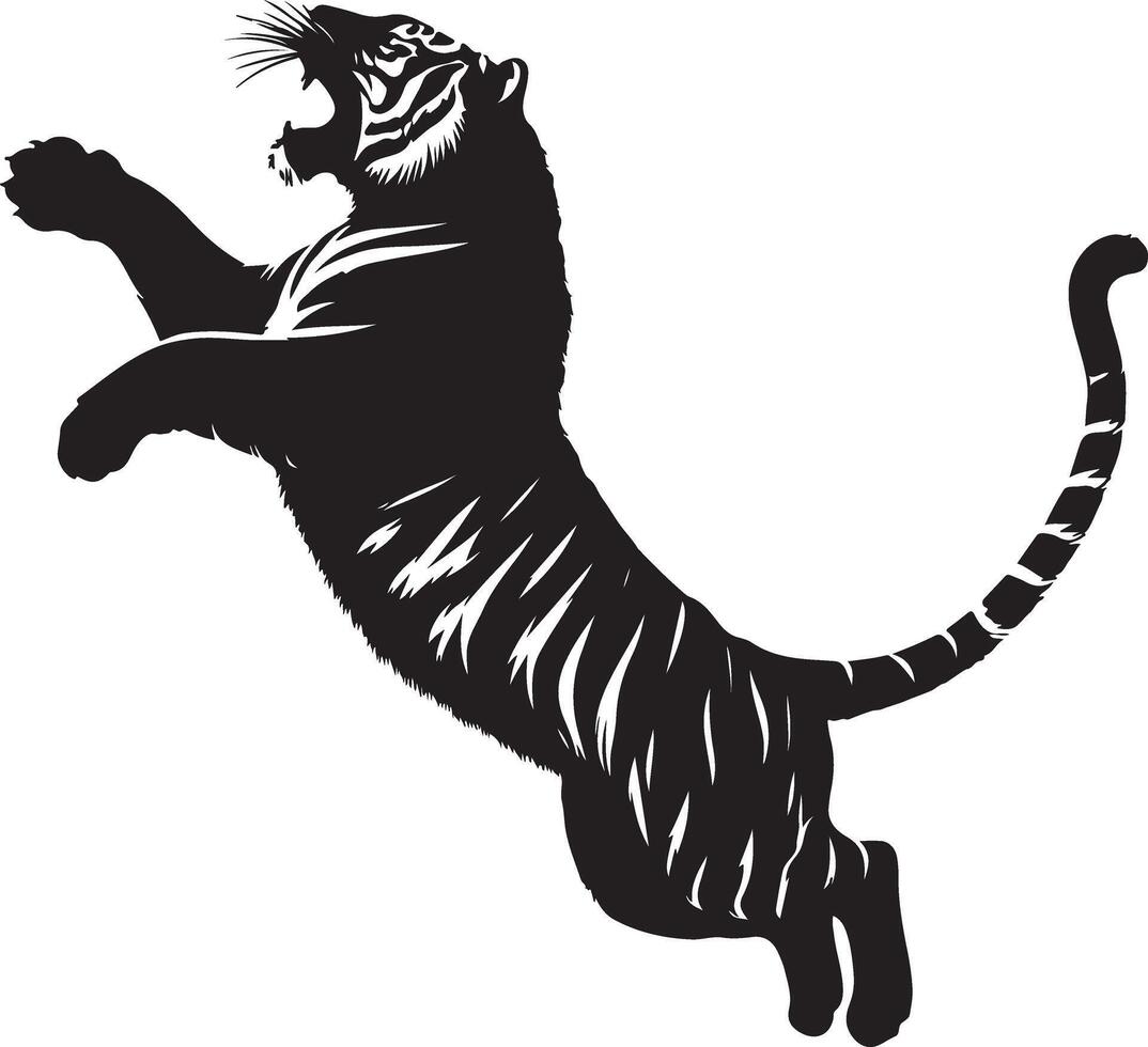 Tiger Silhouette Jumping Up black color silhouette, isolated white background vector