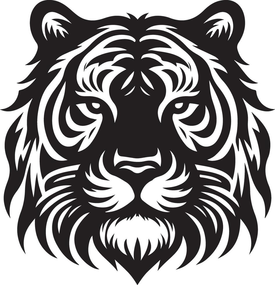 Silhouette Design Of A Tiger Head Facing Forward black color silhouette vector