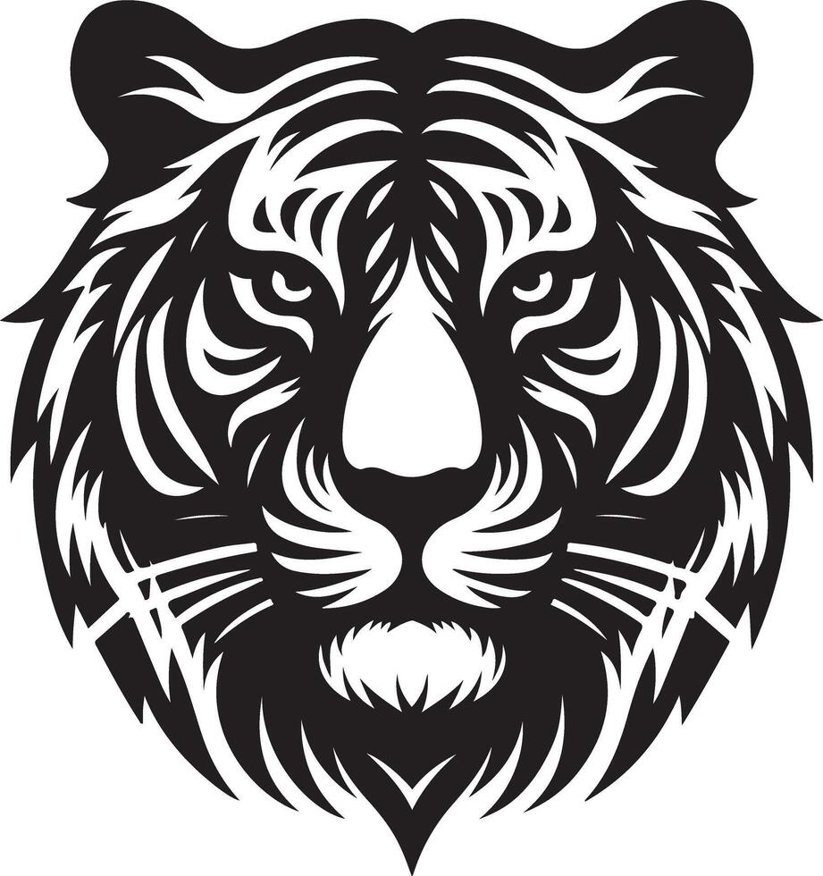 Silhouette Design Of A Tiger Head Facing Forward black color silhouette vector