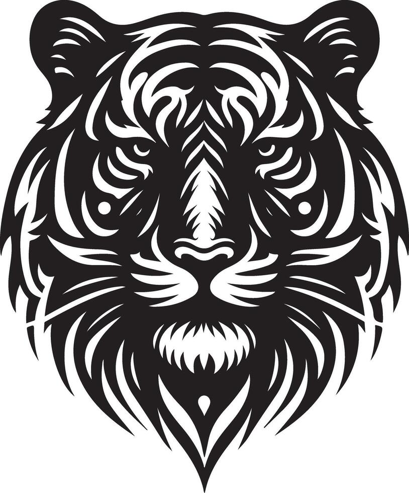 Silhouette Design Of A Tiger Head Facing Forward black color silhouette vector