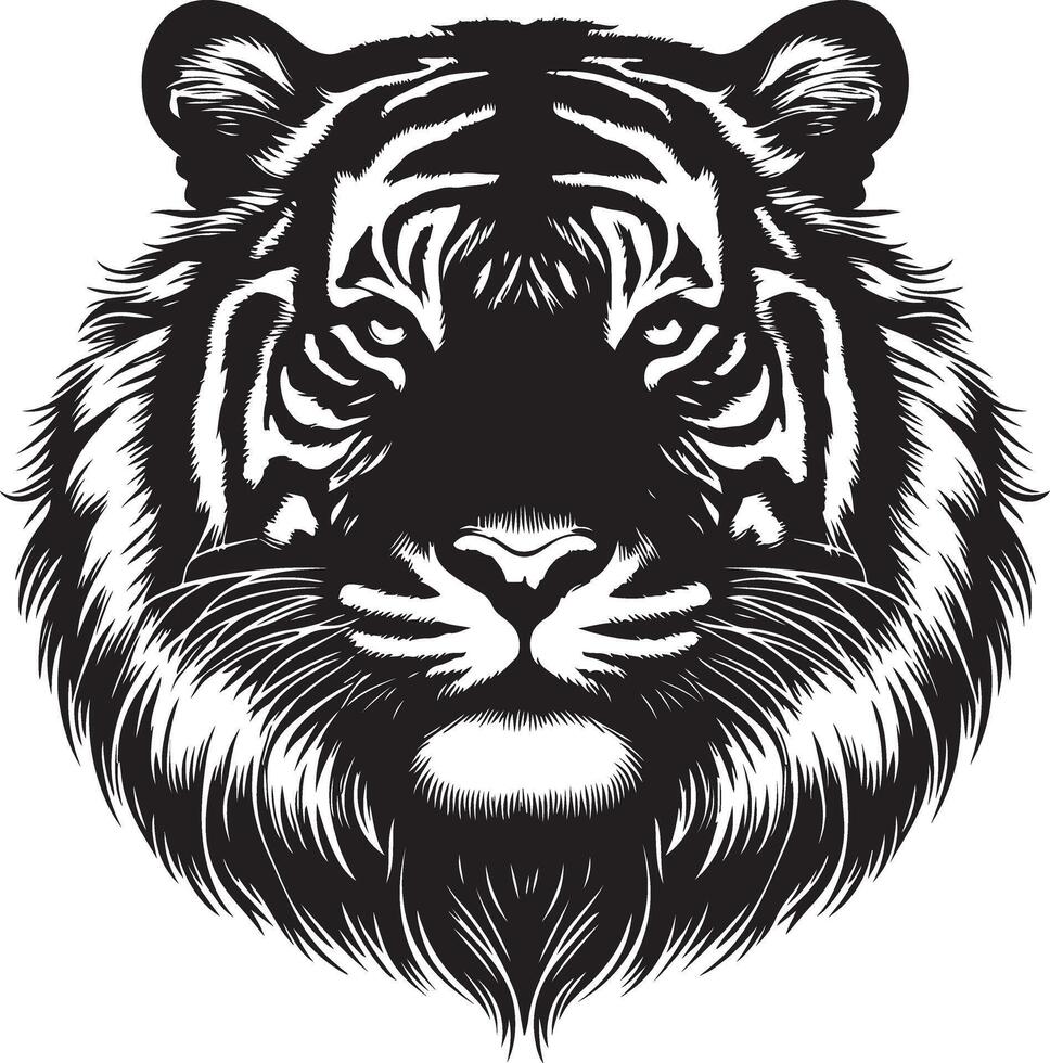Portrait Silhouette of Large Tiger Face Stock Illustration vector