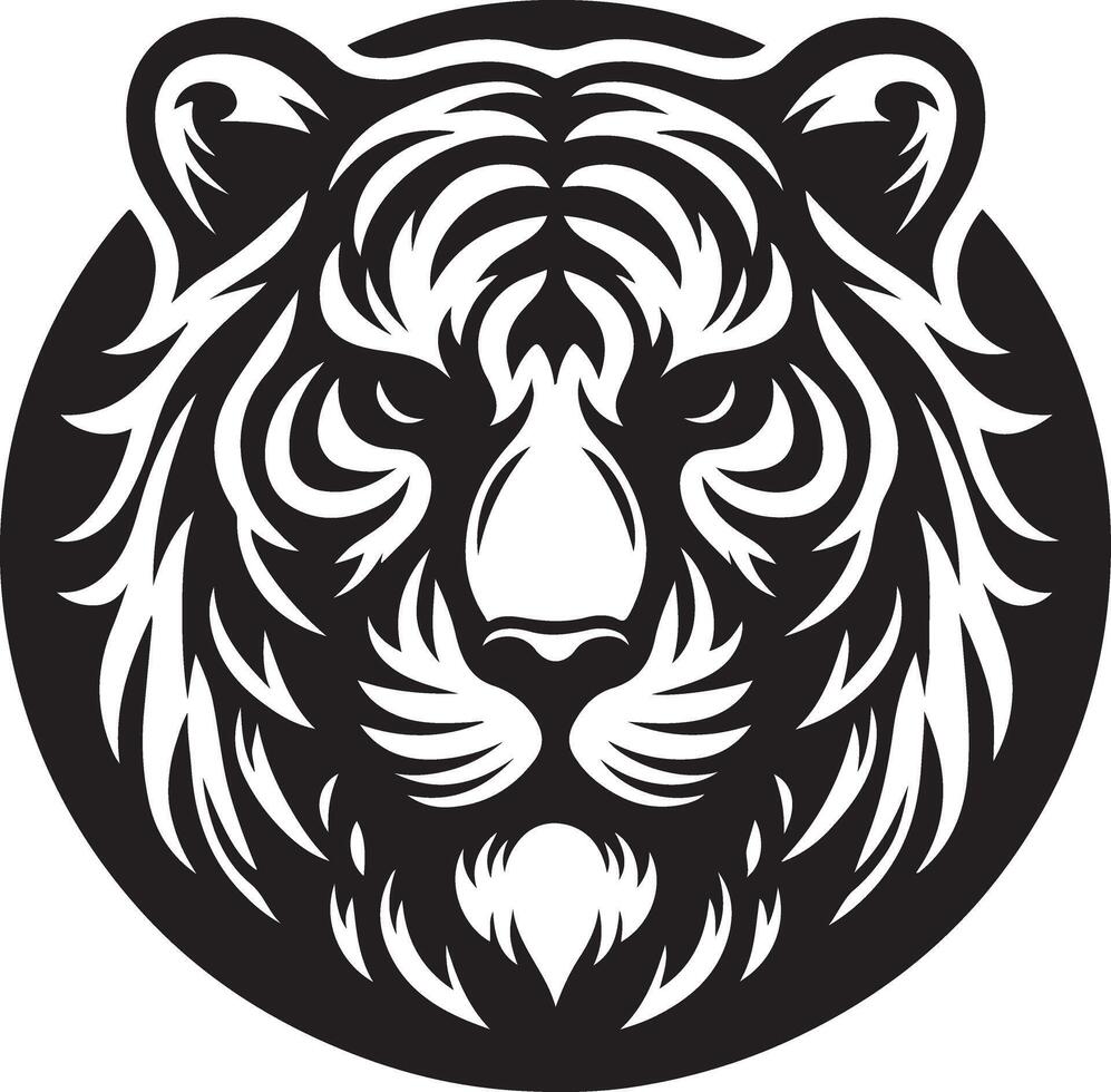 Silhouette Design Of A Tiger Head Facing Forward black color silhouette vector