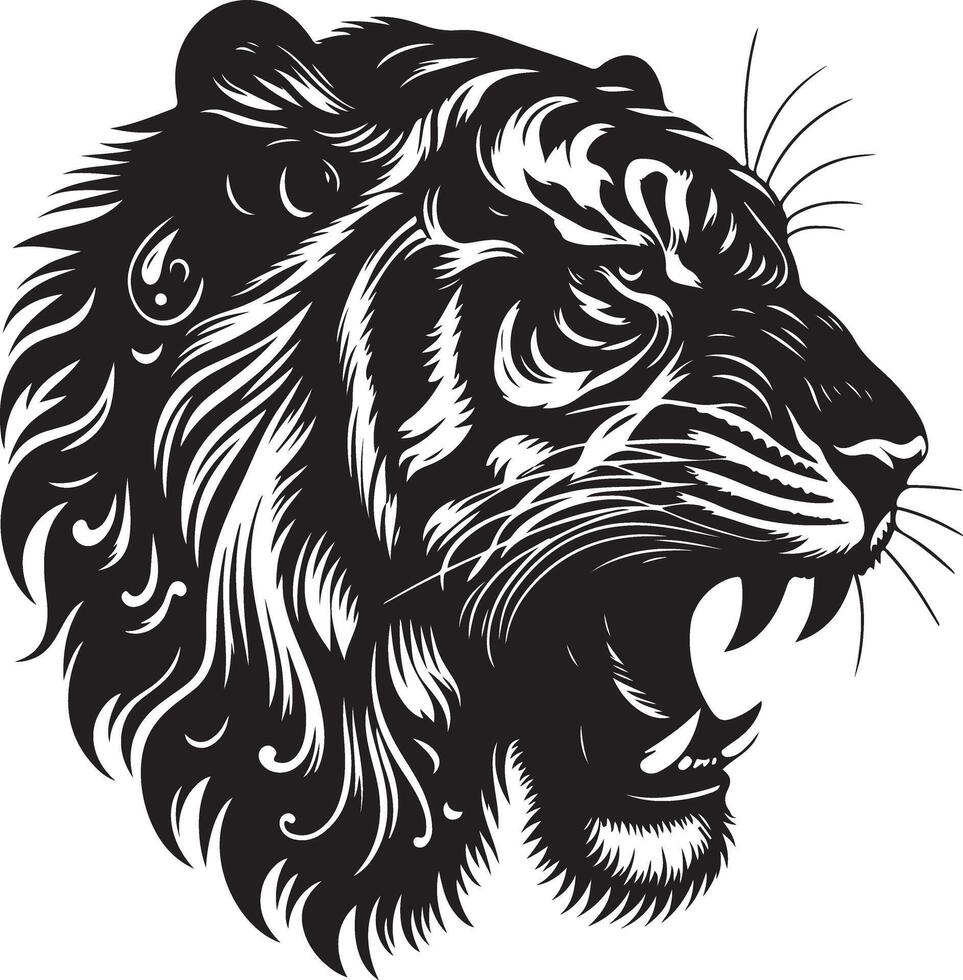 Portrait Silhouette of Large Tiger Face Stock Illustration vector