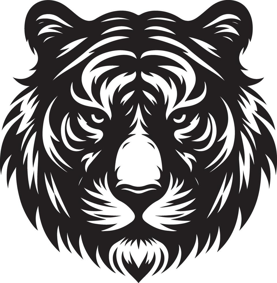 Silhouette Design Of A Tiger Head Facing Forward black color silhouette vector
