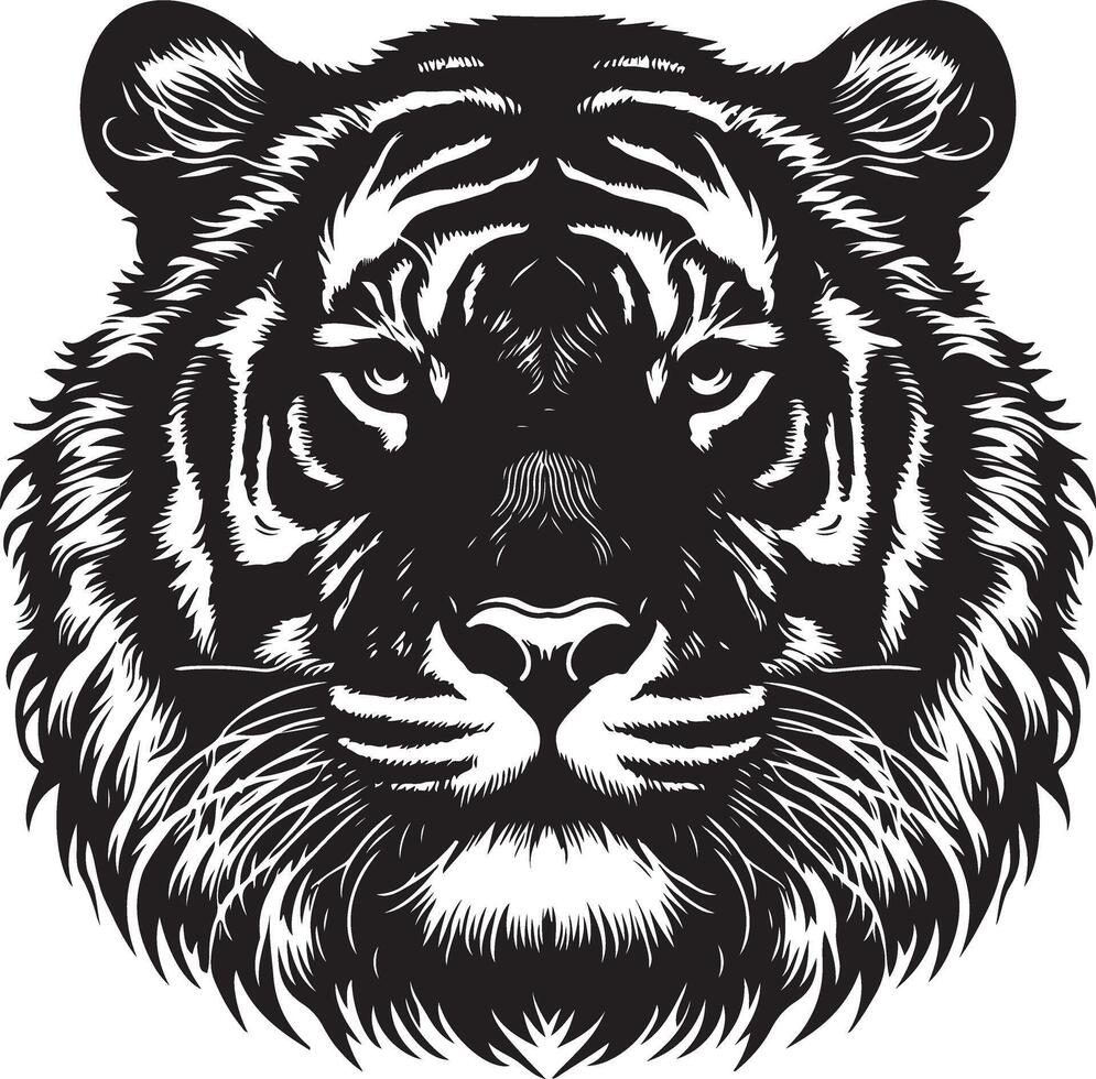 Portrait Silhouette of Large Tiger Face Stock Illustration vector