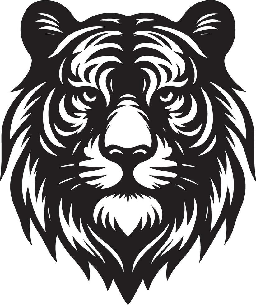 Silhouette Design Of A Tiger Head Facing Forward black color silhouette vector