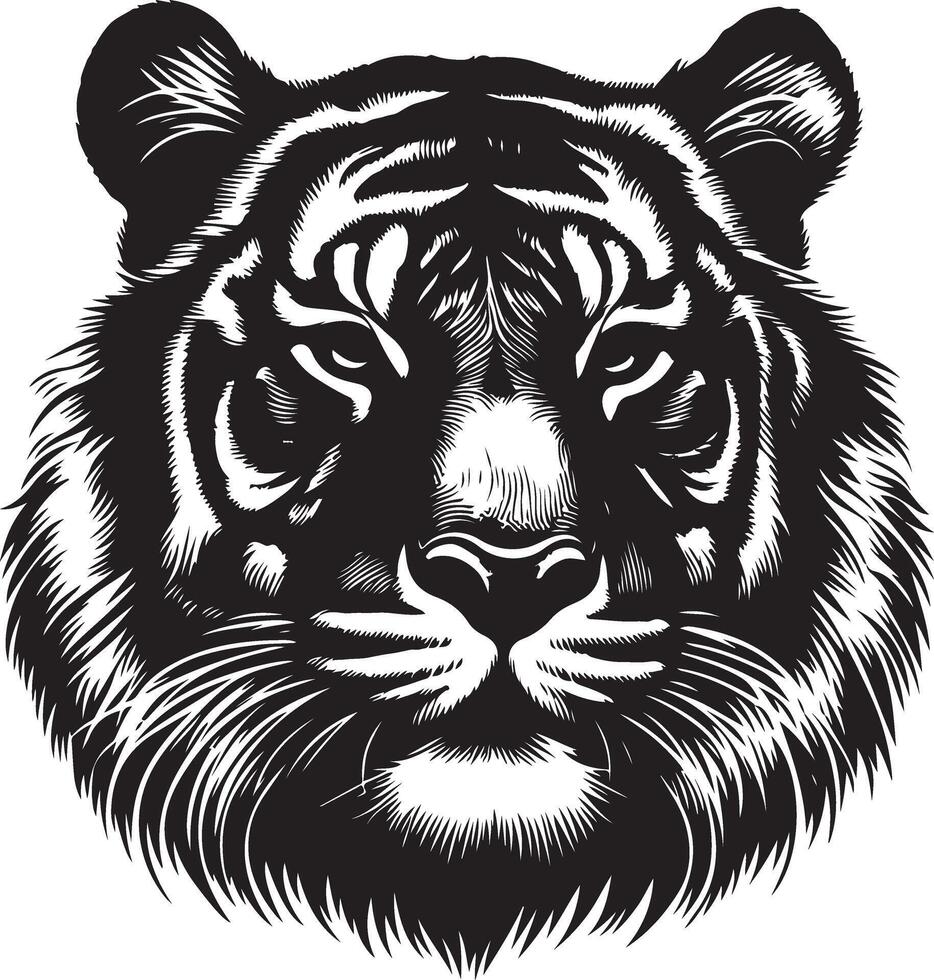 Portrait Silhouette of Large Tiger Face Stock Illustration vector