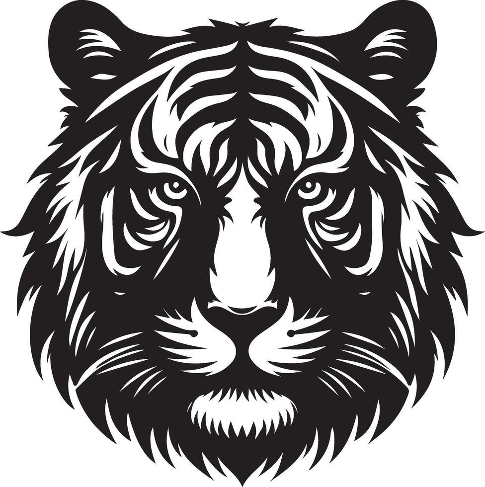 Silhouette Design Of A Tiger Head Facing Forward black color silhouette vector