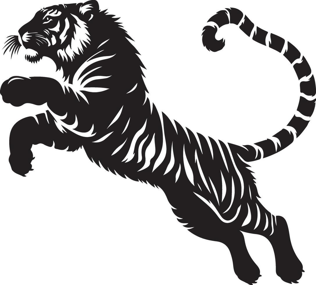 Tiger Silhouette Jumping Up black color silhouette, isolated white background vector